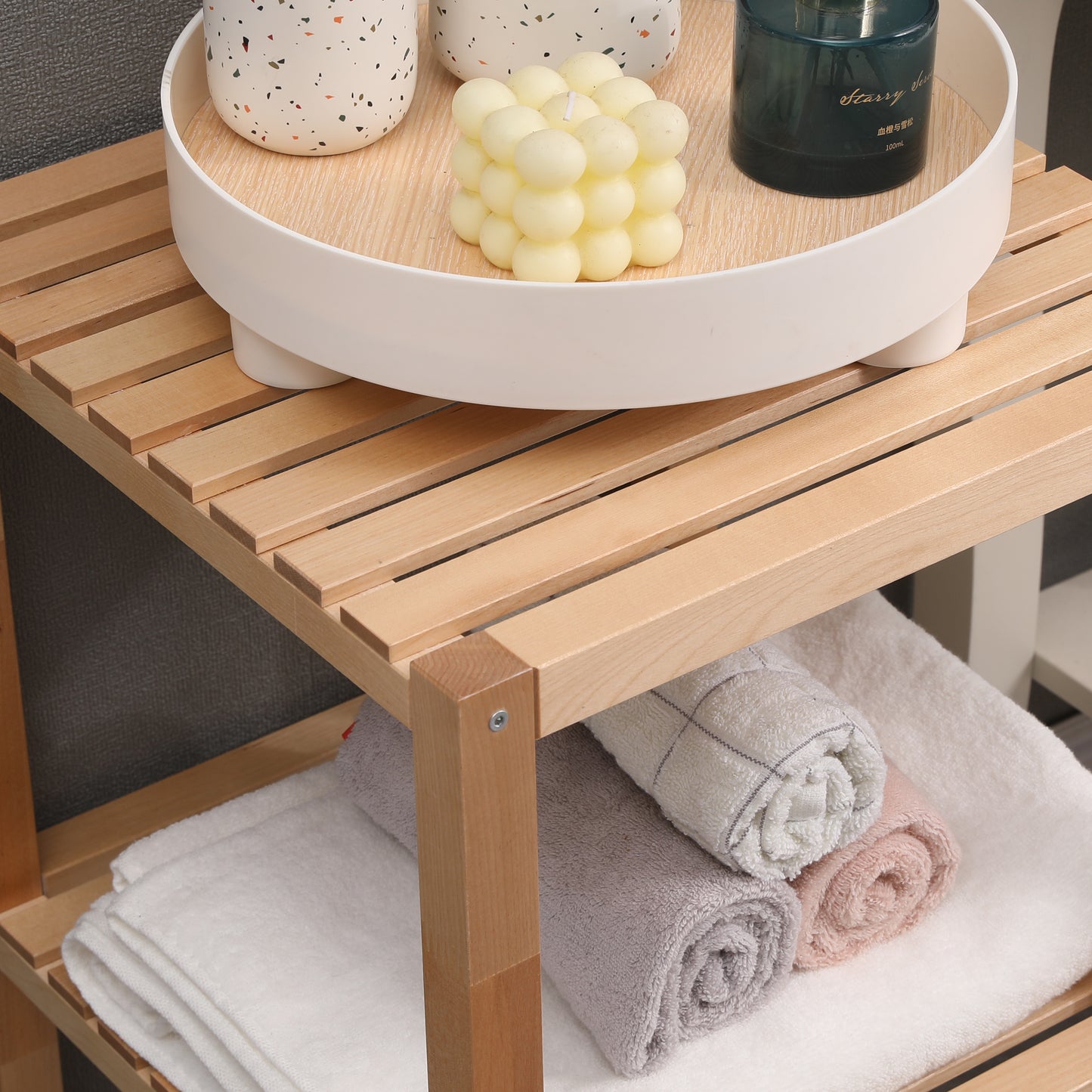 2-Tier Birch Bathroom Shelf, Narrow Shelving Unit, Multifunctional Storage Rack, Corner Rack, for Kitchen Natural