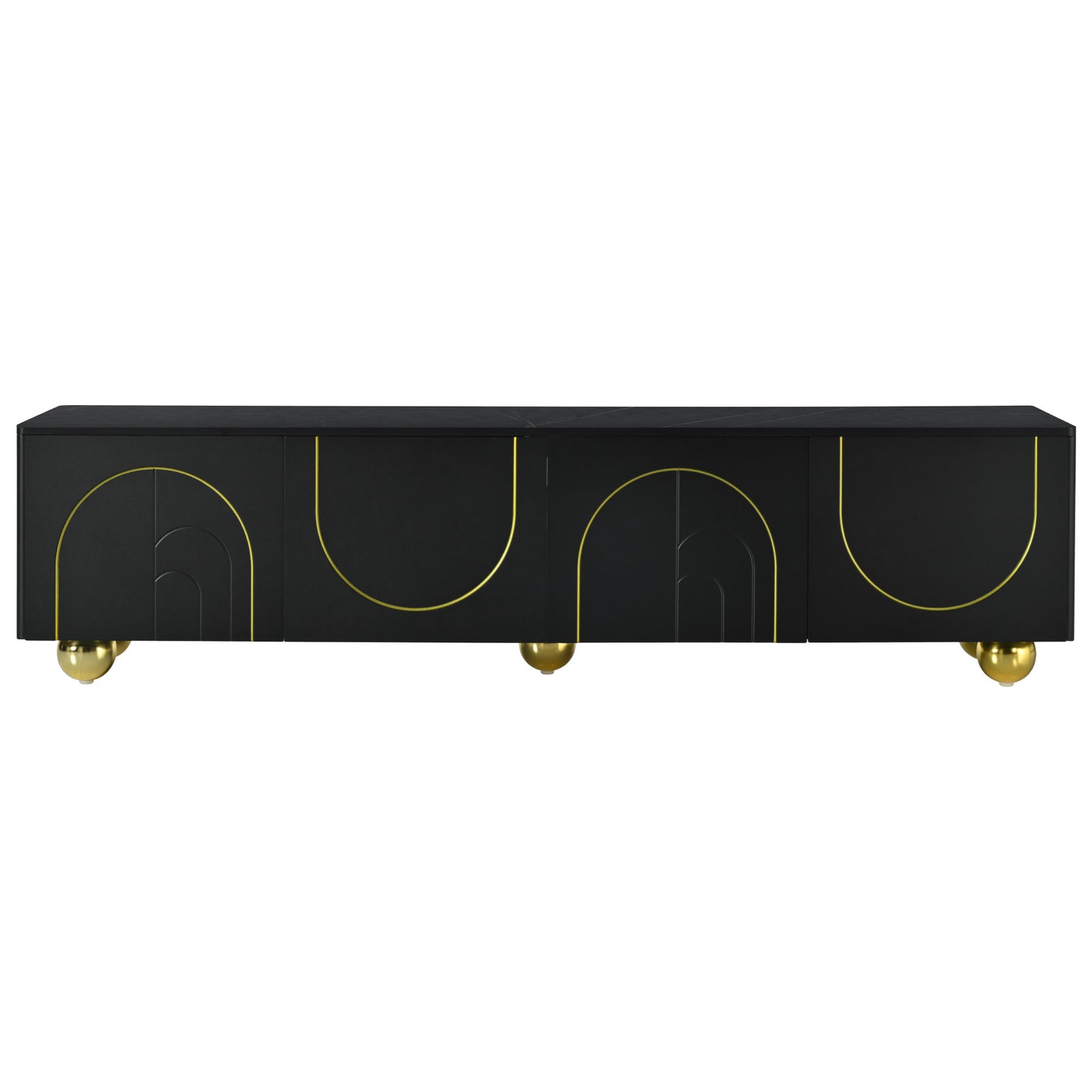 U-Can modern TV stand is suitable for TVs under 75 inches and comes with a storage cabinet top marble pattern and circular stand