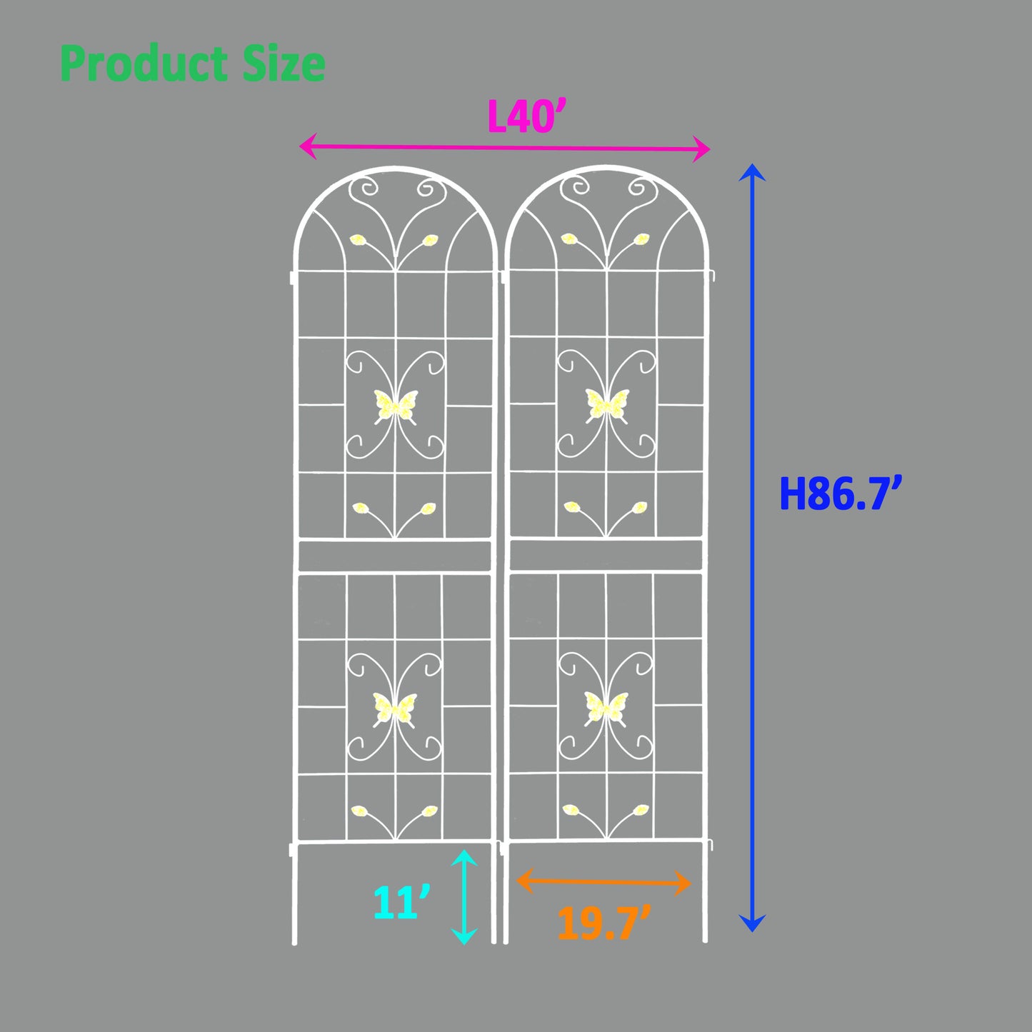 2 Pack Metal Garden Trellis 86.7" x 19.7" Rustproof Trellis for Climbing Plants Outdoor Flower Support Cream White