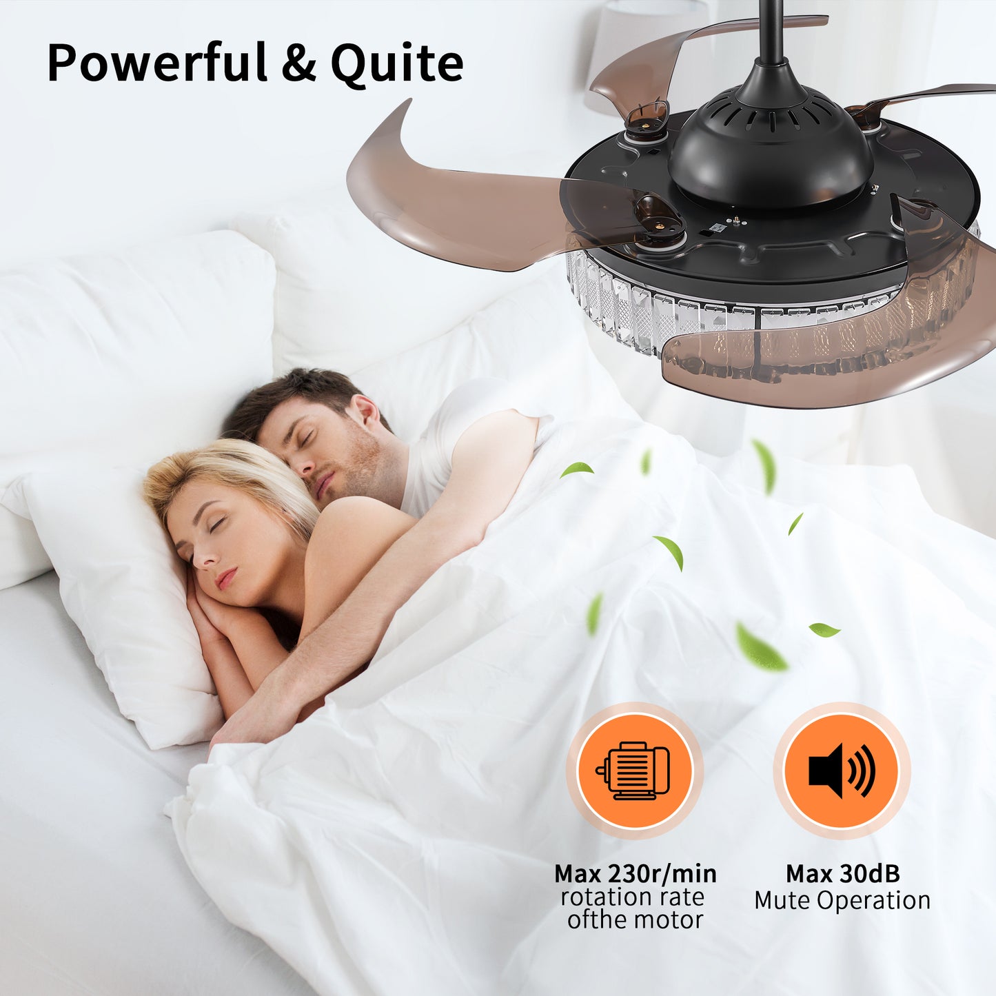 Modern LED retractable ceiling fan with lighting and remote control, silent reversible motor, 4-blade modern ceiling fan