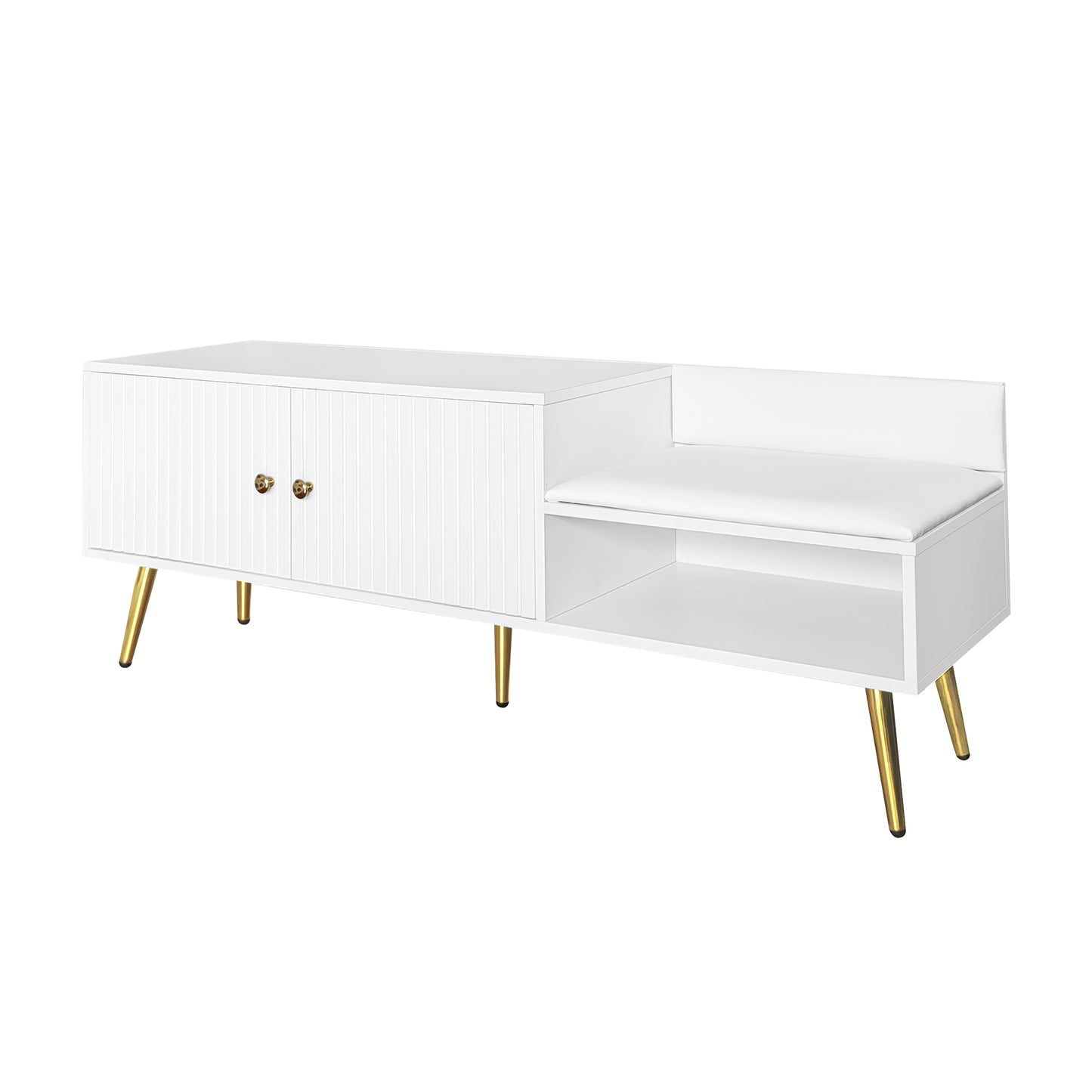 Modern Shoe Storage Bench with Hidden Storage and Upholstered Cushions for Bedside, Living Room and Entryway (White)