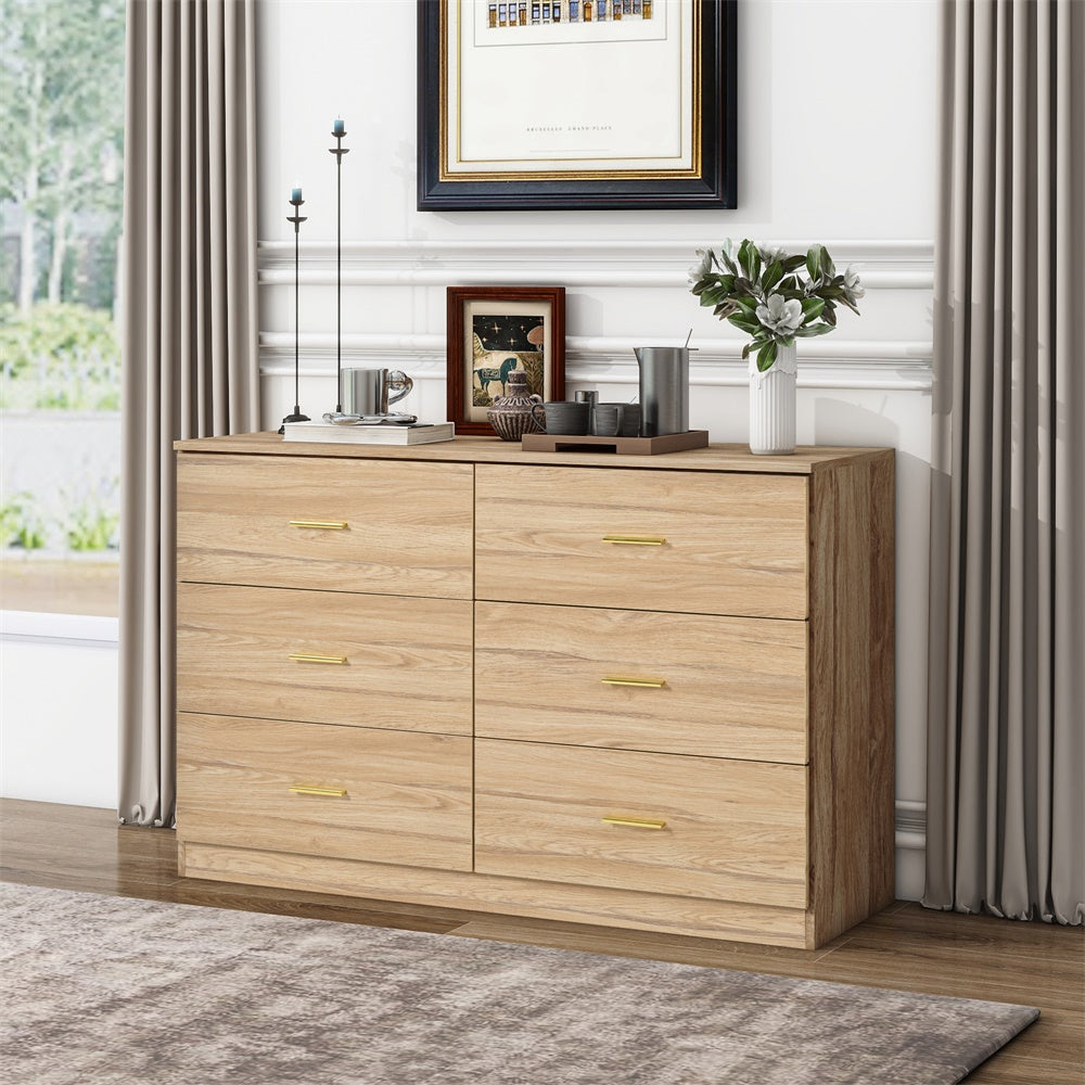 Modern Natural 6-Drawer Dresser for Bedroom - Ample Storage Wide Chest of Drawers, Sturdy & Safe