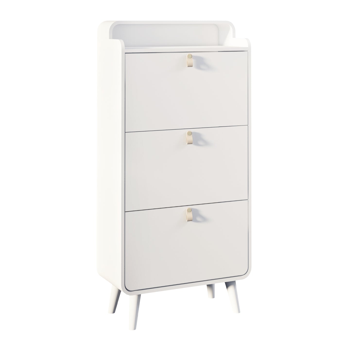 Modern Arc Design Shoe Cabinet With 3 Drawers,Shoe Storage Cabinet for Entryway,Outdoor,White Finish