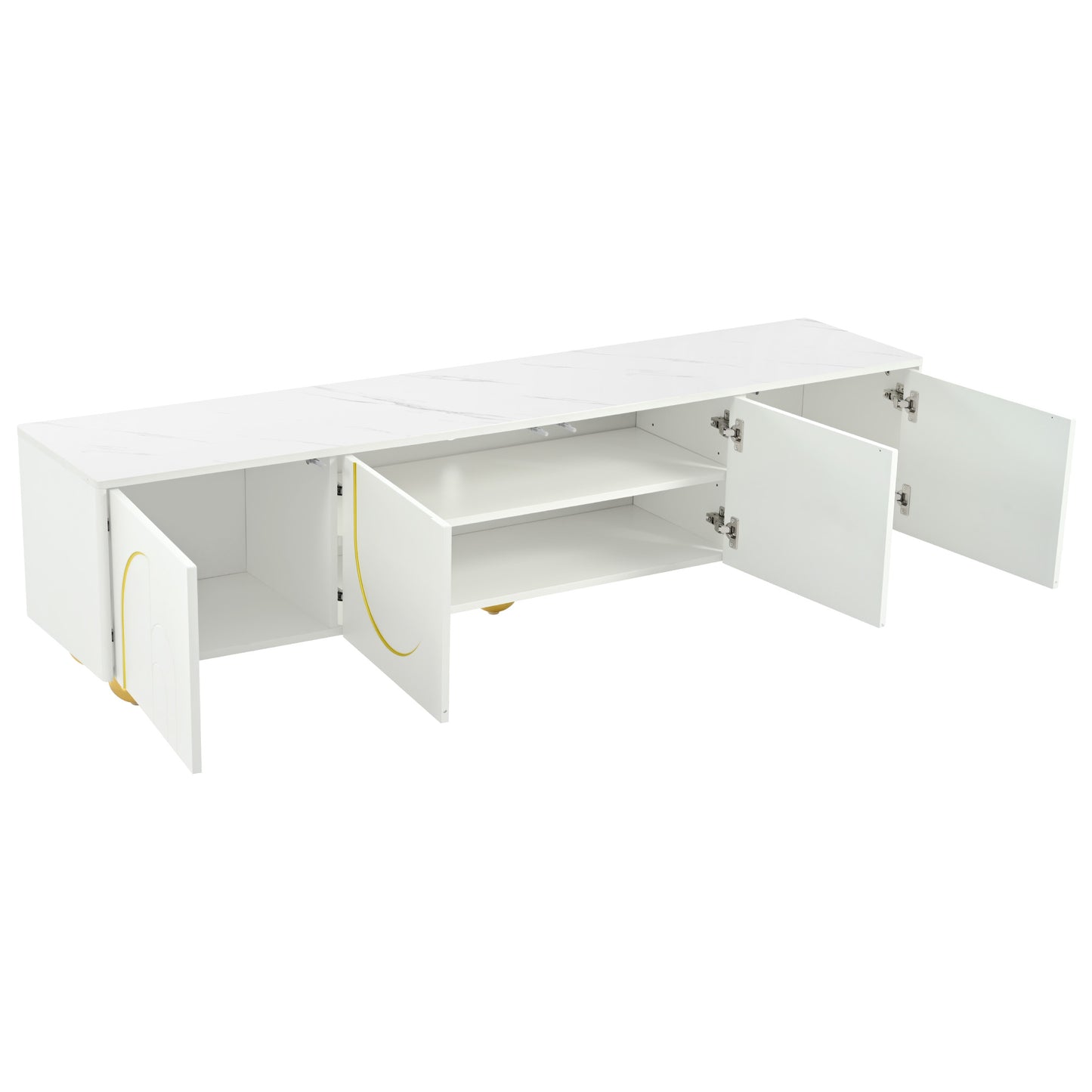 The U-Can modern TV stand is suitable for TVs up to 75 inches with storage cabinets and 1 adjustable marble and metal stand