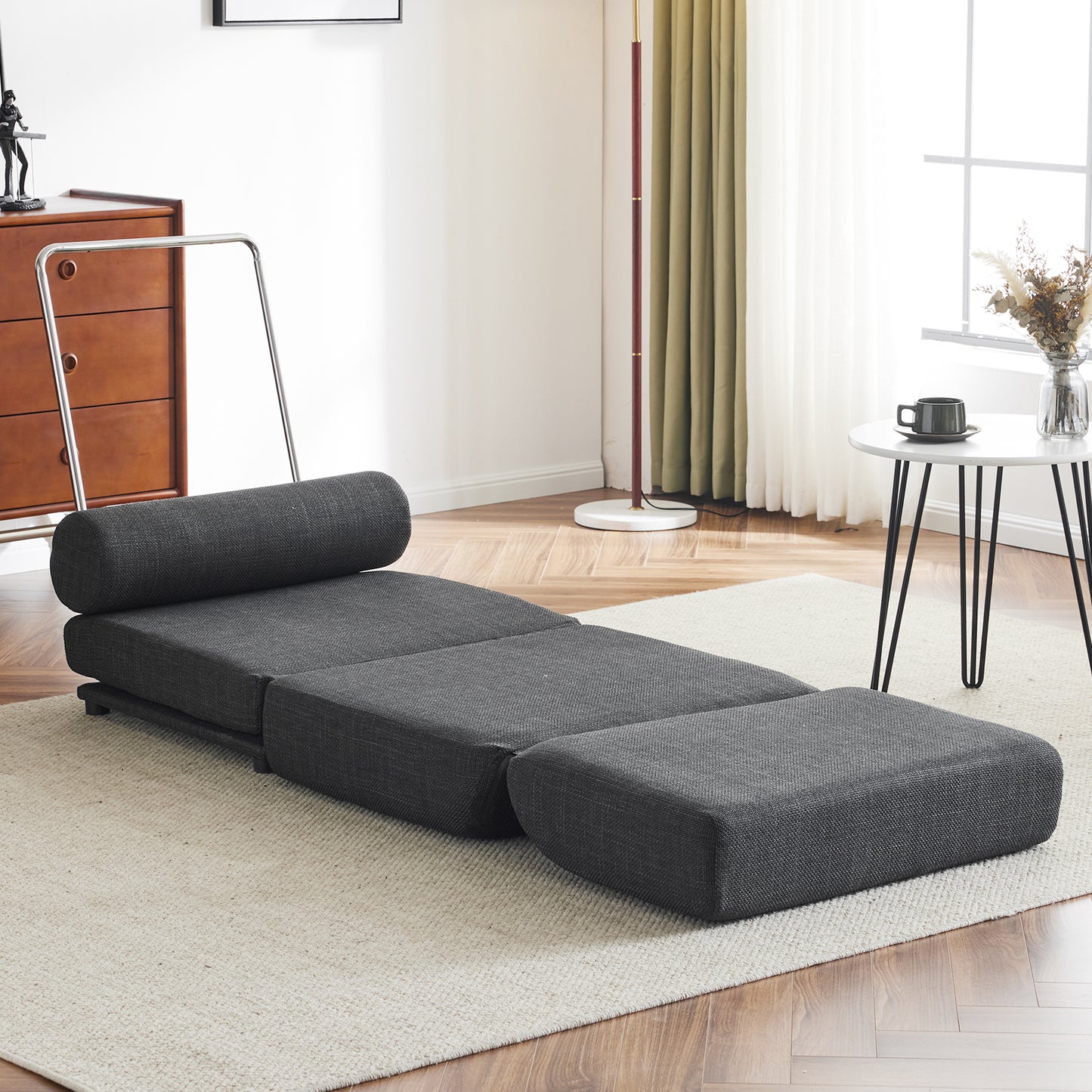 Single Sofa Chair Foldable Single Sofa Bed with Pillow,Portable Foldable Sofa Bed,Leisure Sofa Chair,Easy to Store, Dark Grey