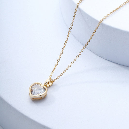 Peach Heart Necklace Copper Plated Zircon Love Pendant Clavicle Chain