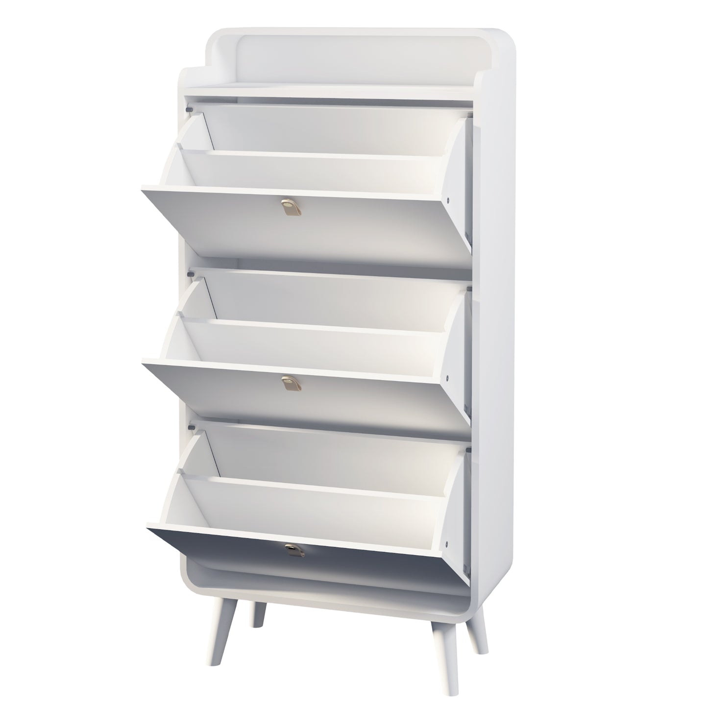 Modern Arc Design Shoe Cabinet With 3 Drawers,Shoe Storage Cabinet for Entryway,Outdoor,White Finish