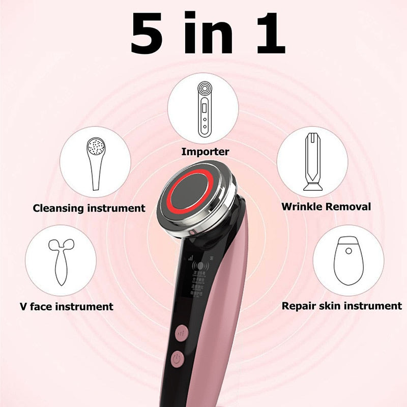 5 in 1 EMS Beauty Instrument RF RadioFrequency Facial LED Photon Skin Care Tool Device Face Lift Massage Tighten Beauty Machine