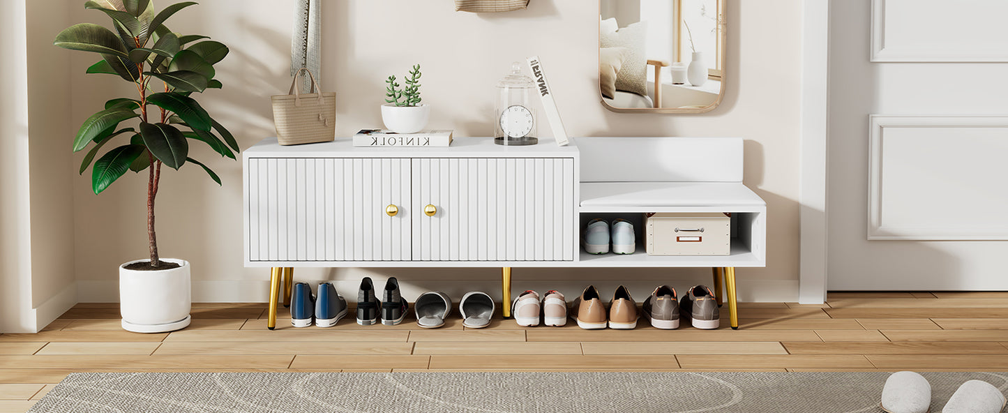 Modern Shoe Storage Bench with Hidden Storage and Upholstered Cushions for Bedside, Living Room and Entryway (White)