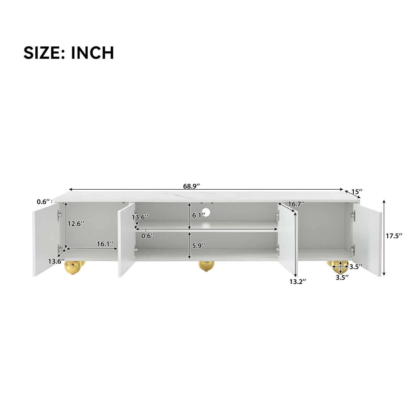 The U-Can modern TV stand is suitable for TVs up to 75 inches with storage cabinets and 1 adjustable marble and metal stand