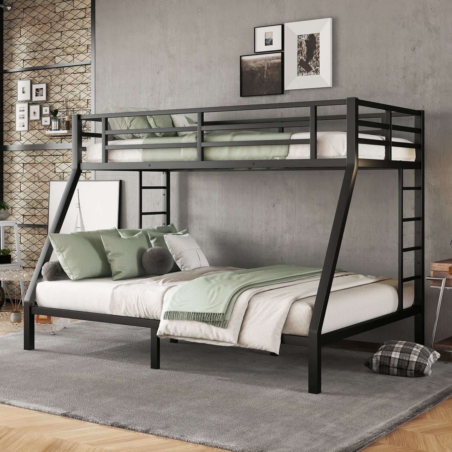 Metal Twin XL over Queen Bunk Bed for Teens and Adults,Space-Saving/Noise Reduced/No Box Spring Needed