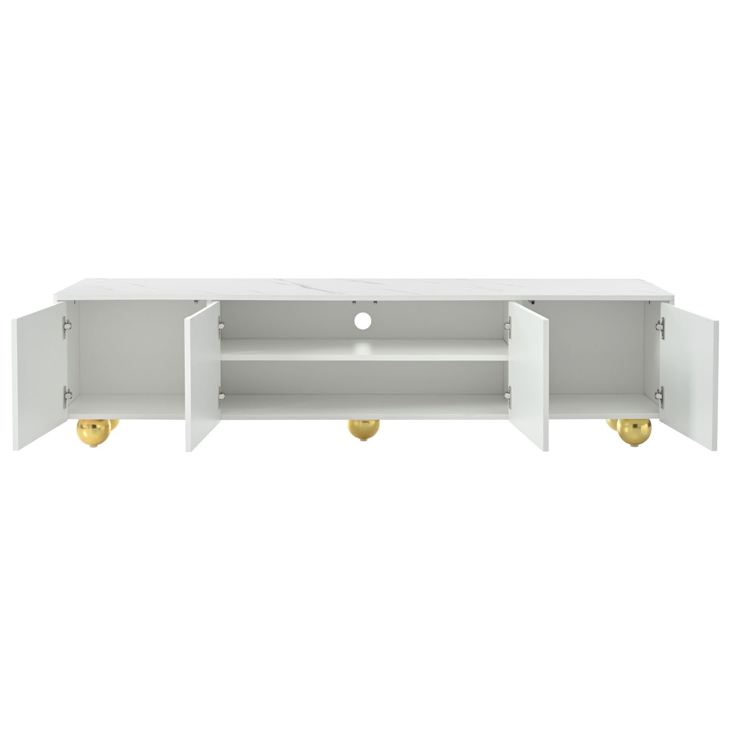 The U-Can modern TV stand is suitable for TVs up to 75 inches with storage cabinets and 1 adjustable marble and metal stand