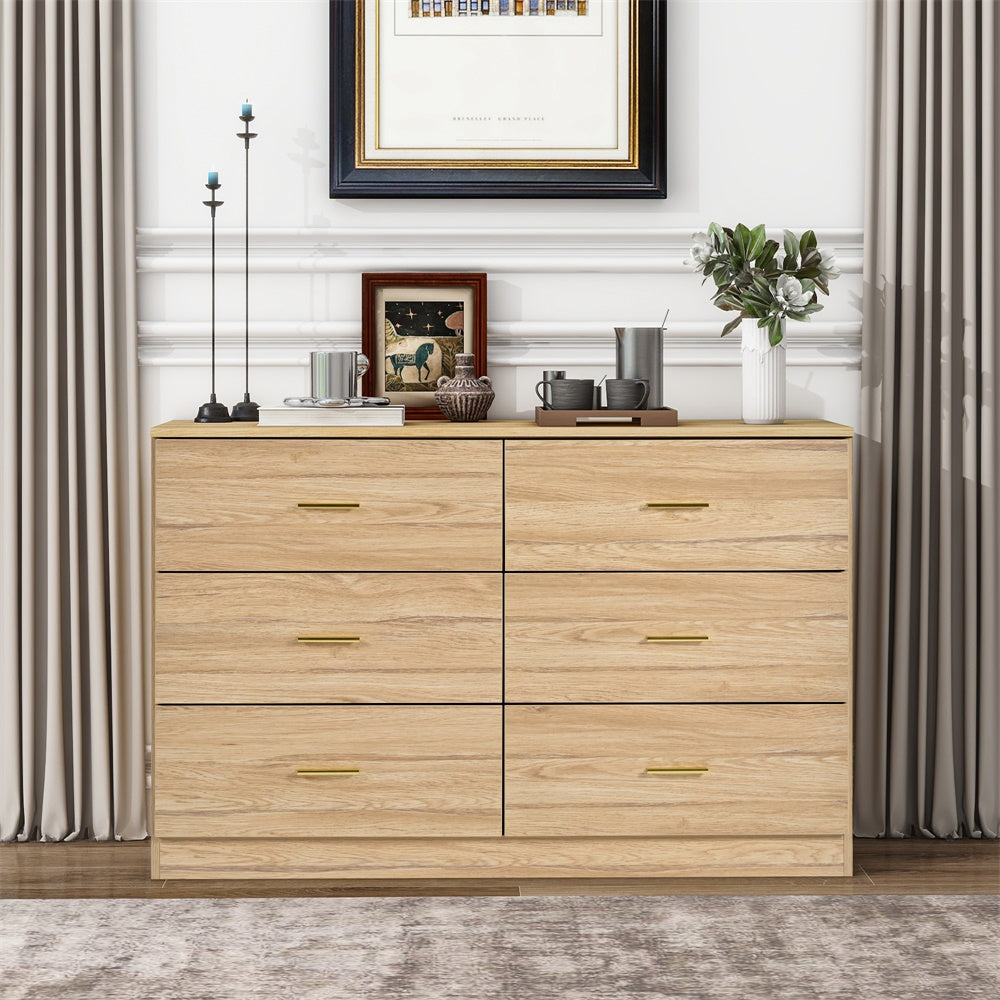 Modern Natural 6-Drawer Dresser for Bedroom - Ample Storage Wide Chest of Drawers, Sturdy & Safe