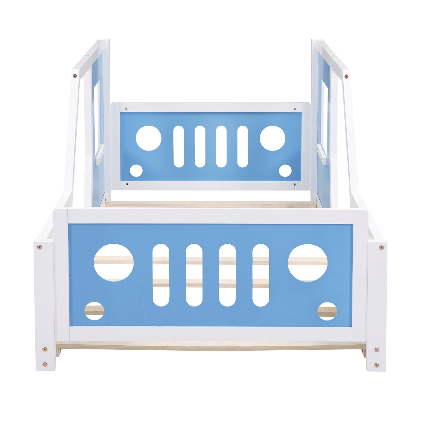 Twin Size Classic Car-Shaped Platform Bed with Wheels Blue