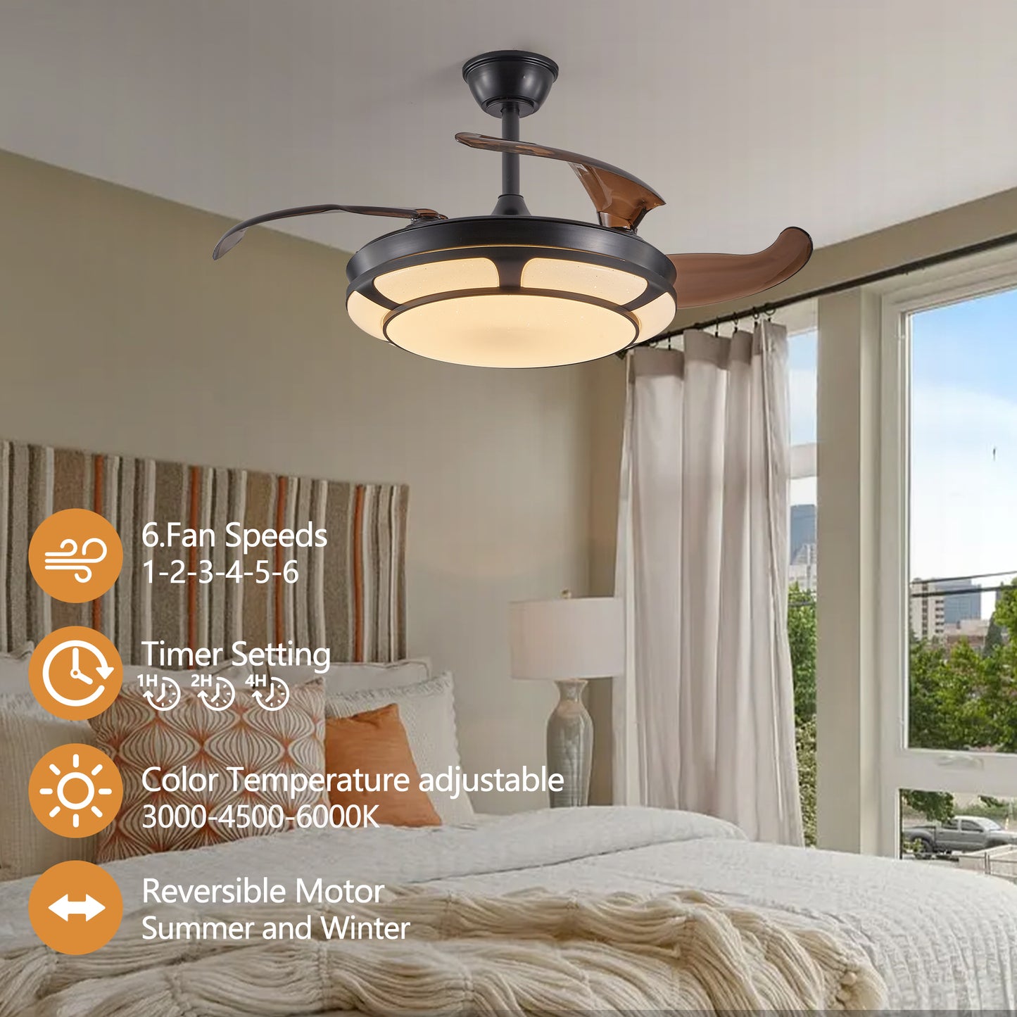 Modern Minimalist Invisible Ceiling Fan Light - Retractable Fan With LED Fixtures - For Living Room, Bedroom and Dining room