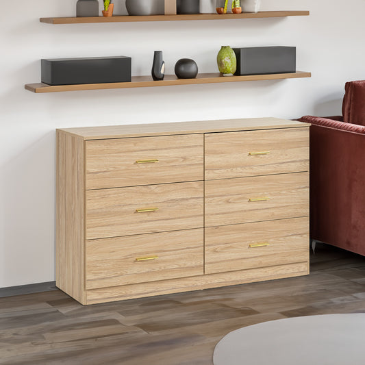 Modern Natural 6-Drawer Dresser for Bedroom - Ample Storage Wide Chest of Drawers, Sturdy & Safe