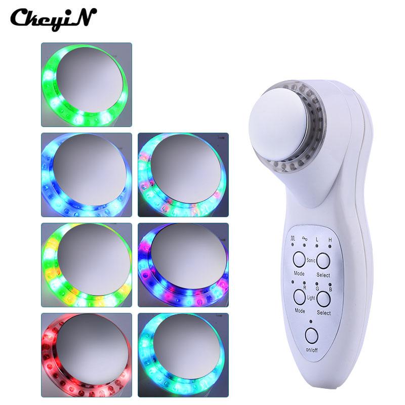 Portable Anti-aging 7 Colors LED Light Photon Rejuvenation Deep Cleaning Electric Facial Spa Ultrasonic Face Skin Care Massager