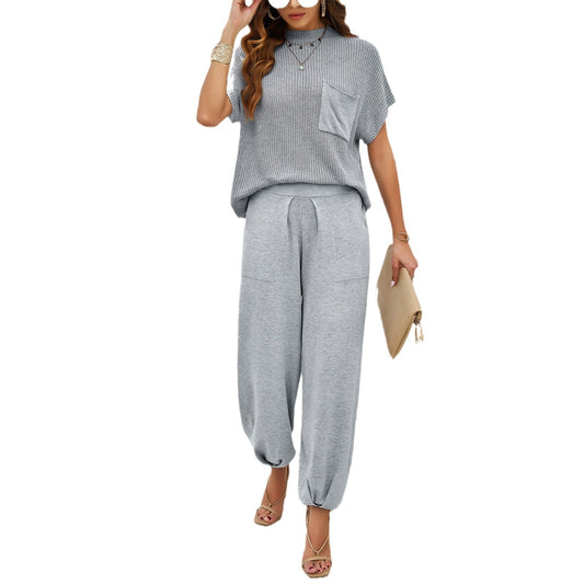 Women's Spring/Summer Casual Solid Color Woolen Pants Set