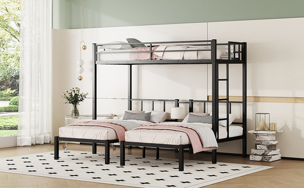 Twin over Twin & Twin Bunk Beds for 3, Twin XL over Twin & Twin Bunk Bed Metal Triple Bunk Bed, Black