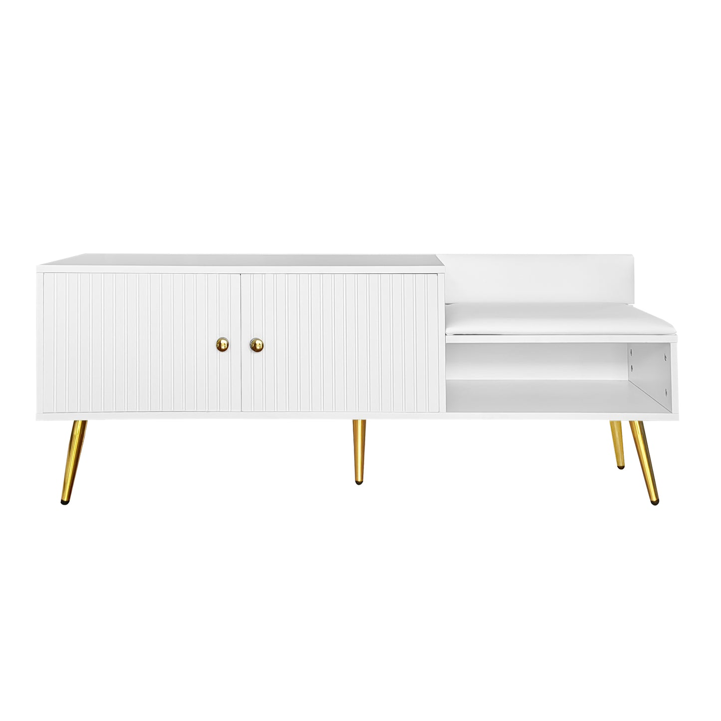 Modern Shoe Storage Bench with Hidden Storage and Upholstered Cushions for Bedside, Living Room and Entryway (White)