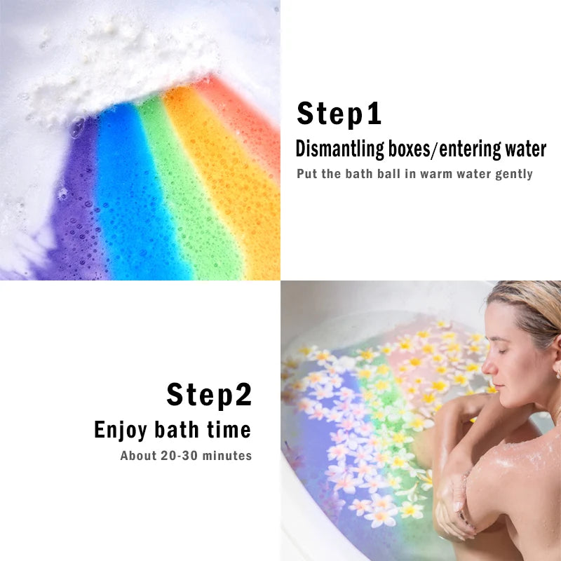 Bath Salt Rainbow Soap With Gift Box Ball Handmade Skin-care Girlish Bath Bomb Bubble Massage SPA Soft